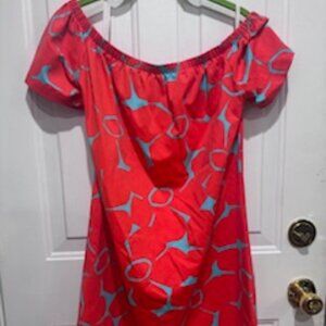 Mahi Gold Off Shoulder Coral Print Dress – Size M – Vacation Style